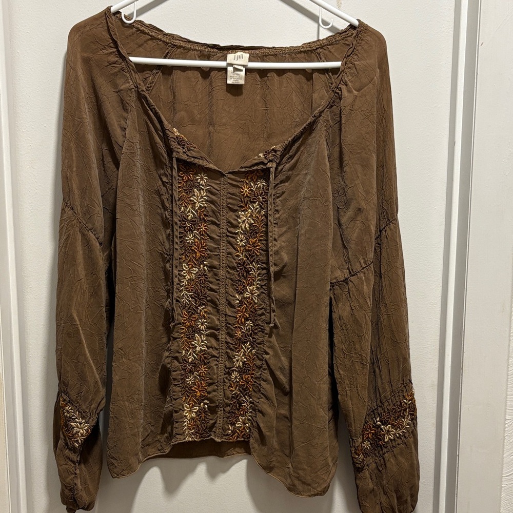 J. Jill Brown Embroidered Blouse